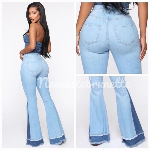 Fashion Nova High Waisted Extreme Bell Bottom Jeans With Frayed Hem - Picture 6 of 14